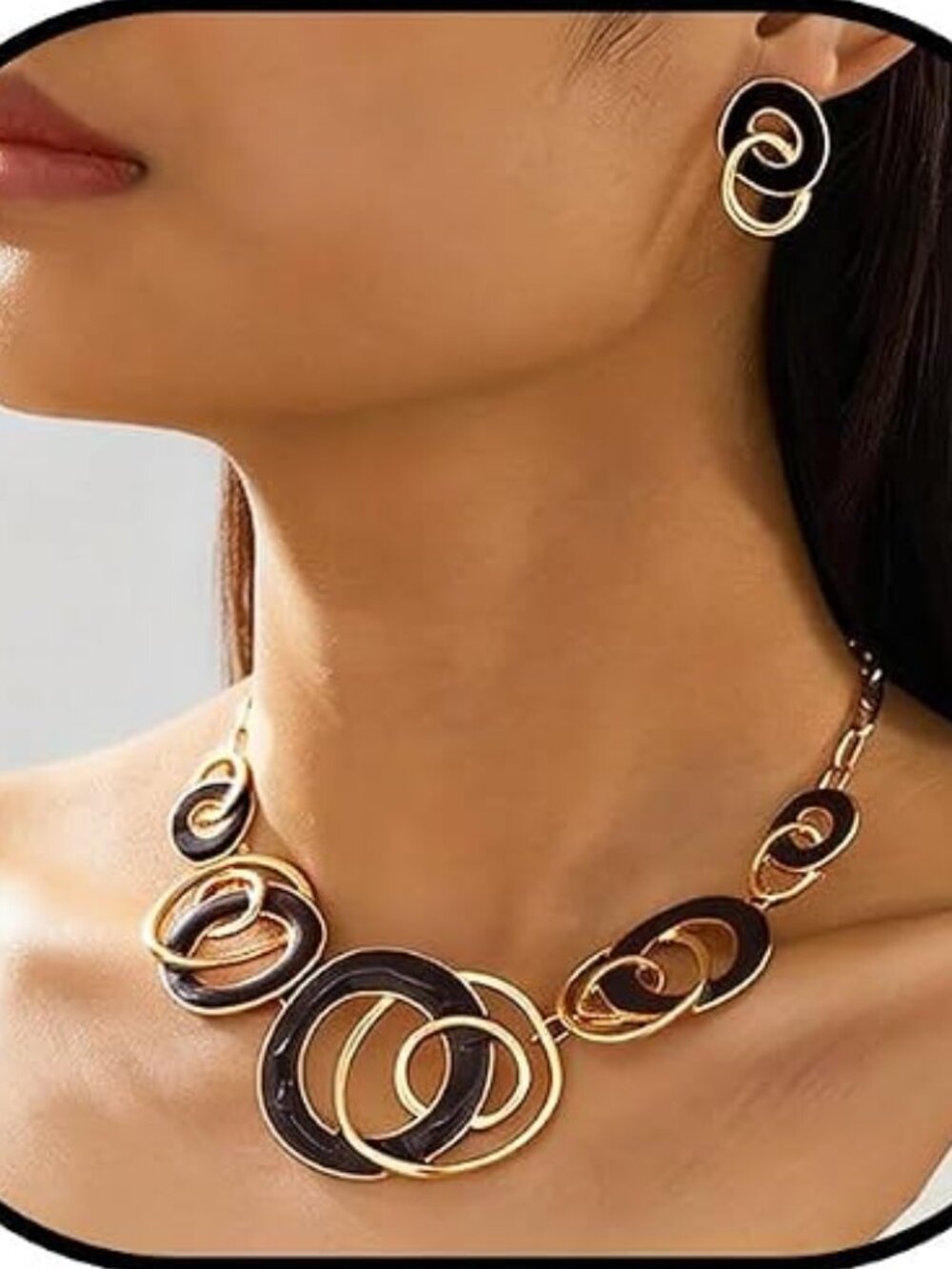 Foyte Gold & Black Chunky Necklace Set